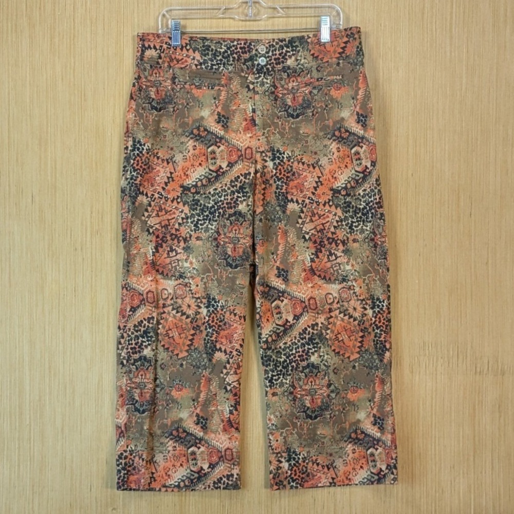 Chicos Design Cropped Pant Women Large Colorful Geometric Vtg Retro Southwestern